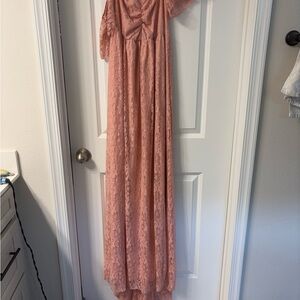 Maternity Pink Lace Maxi Dress